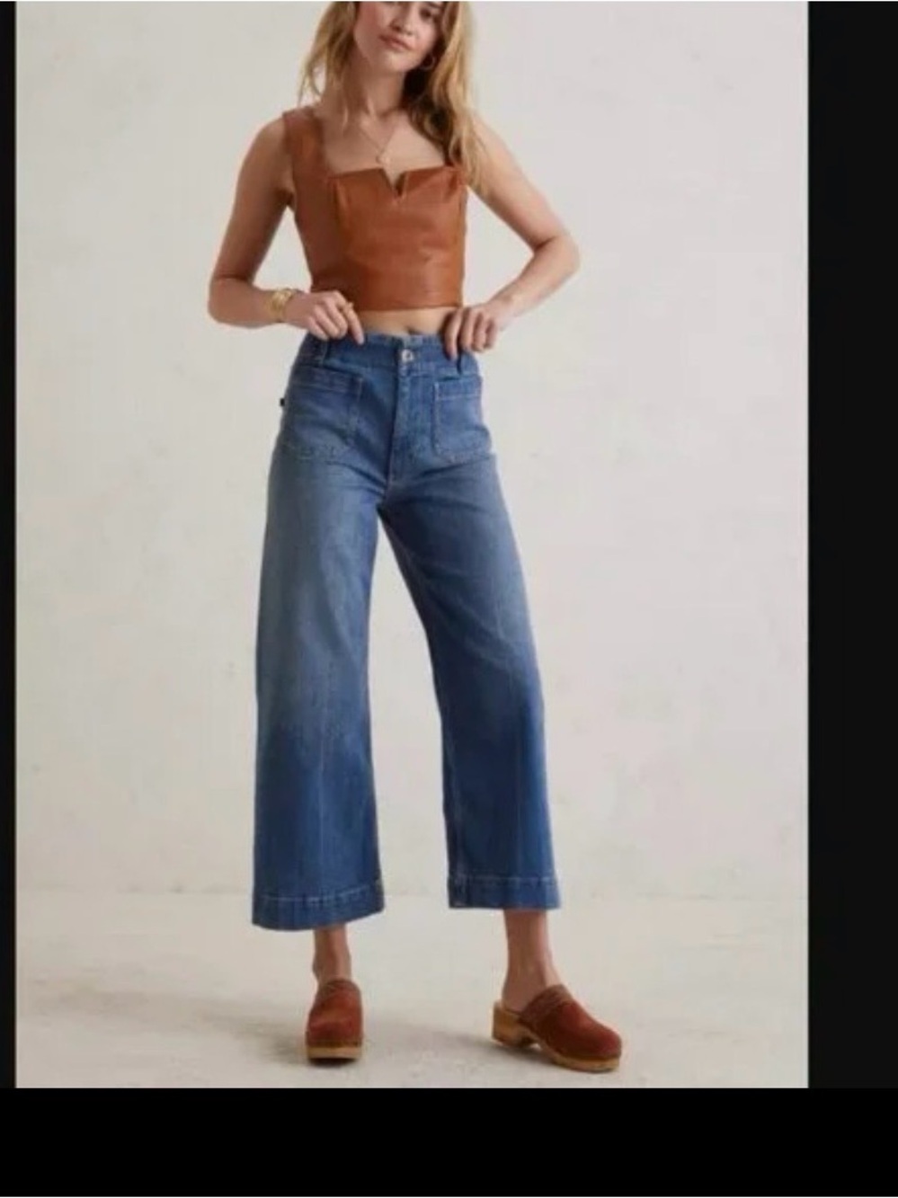 Pilcro the skipper Cropped Wide-Leg Jeans in Medium Blue Sz 25